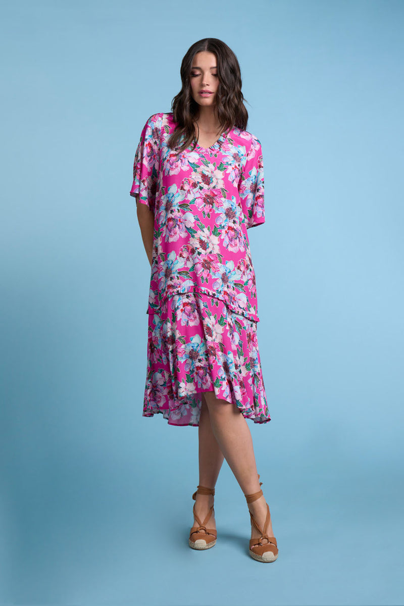 Ashley Bloom Dress, Fuchsia print