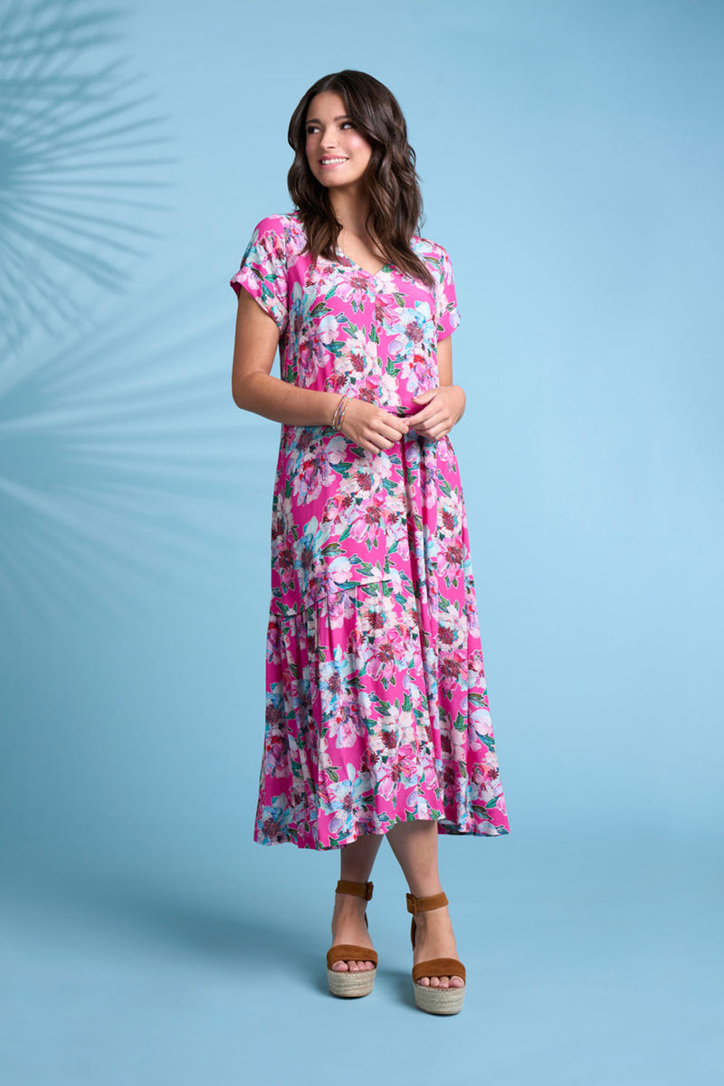 Ashley Midi Dress, Fuchsia print