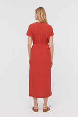 textured viscose dress, red