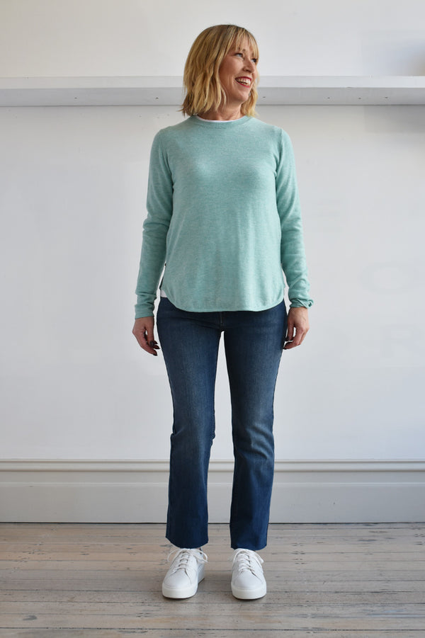 Crew Neck Pullover with Zips, Seafoam