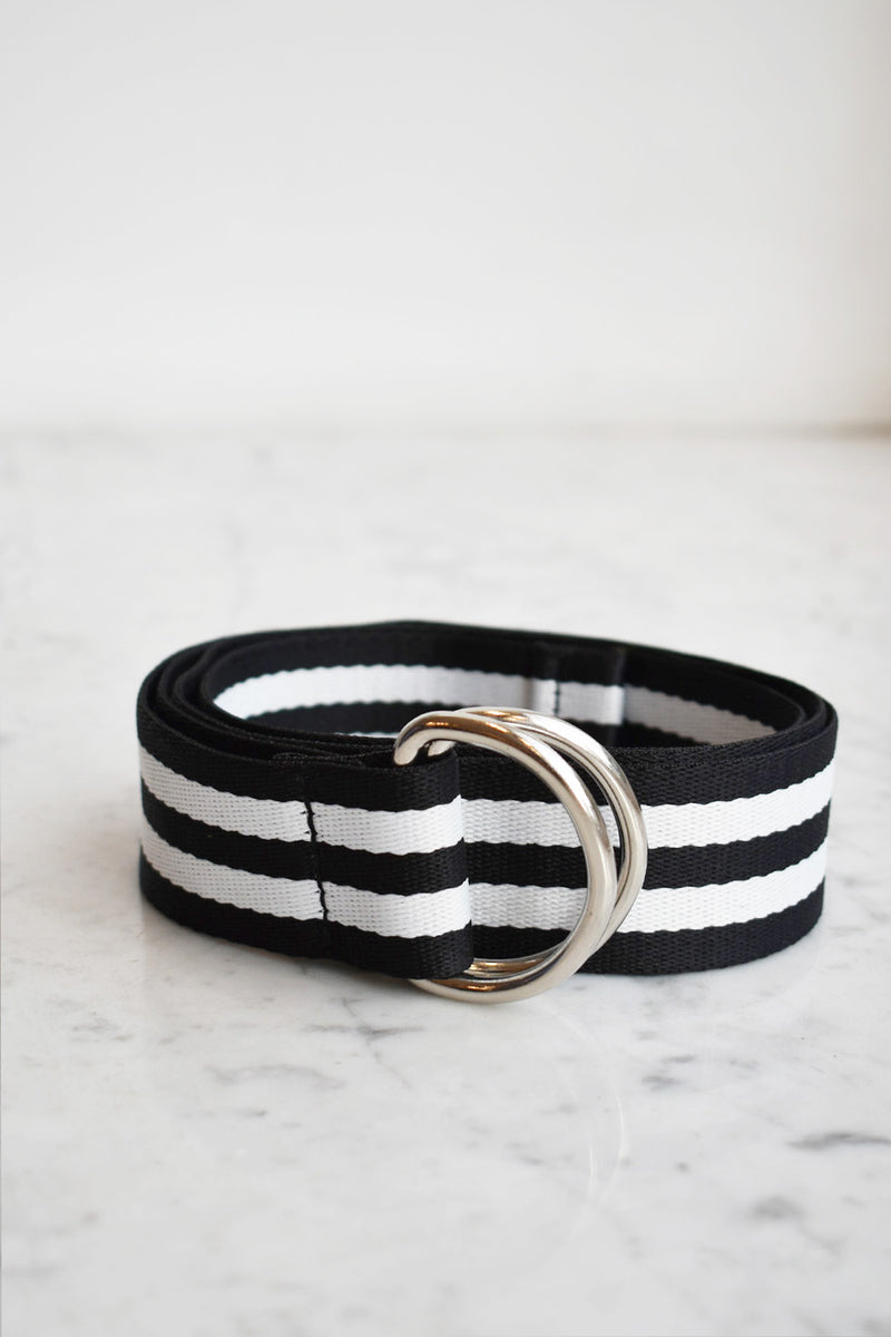 D-ring belt, Black & White Stripe