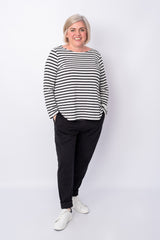 Adele Bamboo Boatneck, Grey/Black Stripe